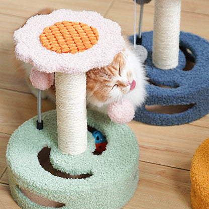 NNEDSZ Yellow-pink Interactive Cat Scratching Post with Playful Ball Toys, Flower Design - 35cm Height, 26cm Base